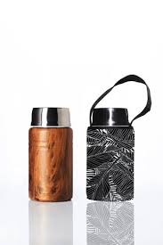 "Foodie"  An insulated lunch container & carry cover 750ml stainless steel - Black Leaf print