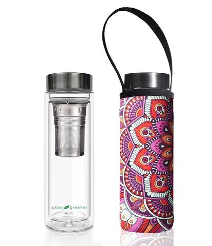 Glass is Greener: Double Wall Thermal Tea Flask + Carry Cover 500 ML - Mandala Print