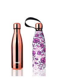 Stainless Steel Insulated Bottle + Carry Cover 500ml - Pink Rose Print